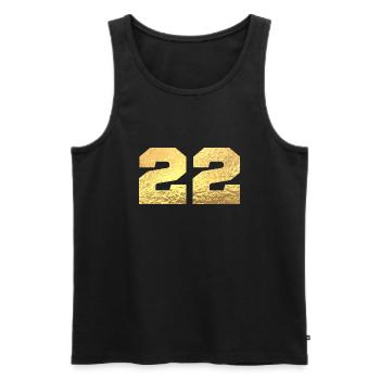 Numéro 22 paillettes doré - 22e anniversaire - Débardeur bio Premium Homme - noir - Devant - AI Model Male 178 light (178cm)