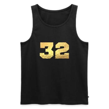 Numéro 32 paillettes doré - 32e anniversaire - Débardeur bio Premium Homme - noir - Devant - AI Model Male 178 light (178cm)