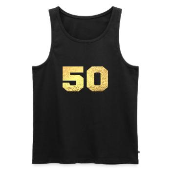 Numéro 50 paillettes doré - 50e anniversaire - Débardeur bio Premium Homme - noir - Devant - AI Model Male 178 light (178cm)