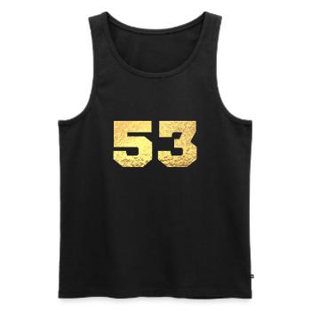 Numéro 53 paillettes doré - 53e anniversaire - Débardeur bio Premium Homme - noir - Devant - AI Model Male 178 light (178cm)