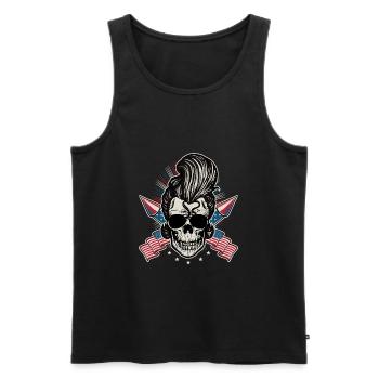 USA Flag Rock n Roll Rockabilly Skull 4th Of July - Men's Premium Organic Tank Top - black - Front - Michal (187cm)