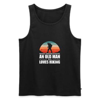 Unterschätze Niemals Einen Alten Mann Wandern - Männer Premium Bio Tank Top - Schwarz - Vorne - Michal (187cm)
