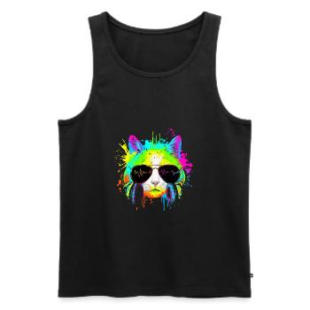 Drôle de chaton Rainbow Rave Musique DJ Cat - Débardeur bio Premium Homme - noir - Devant - Michal (187cm)