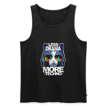 Moins de drame Plus de musique techno house EDM Rave Cat - Débardeur bio Premium Homme - noir - Devant - Michal (187cm)