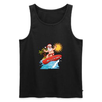 Merry Christmas Santa Surfing Vacation Hawaii - Men's Premium Organic Tank Top - black - Front - AI Model Male 178 light (178cm)