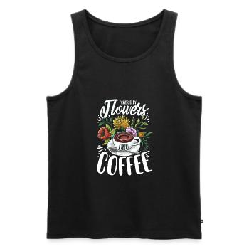 Powered By Flowers And Coffee Crazy Flower Lady - Men's Premium Organic Tank Top - black - Front - Michal (187cm)