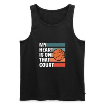 Mon cœur est sur le terrain Basketball Mama Père - Débardeur bio Premium Homme - noir - Devant - AI Model Male 178 light (178cm)