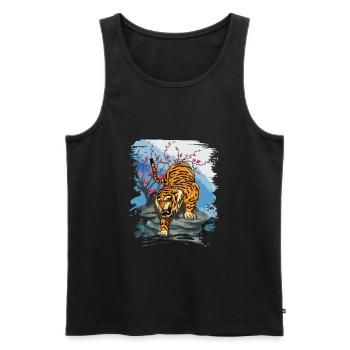 Traditional Japanese Art Cherry Blossom Tiger - Men's Premium Organic Tank Top - black - Front - Michal (187cm)