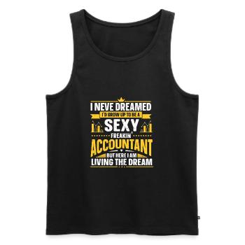 Drôles de comptables Dictons Impôts - Débardeur bio Premium Homme - noir - Devant - AI Model Male 178 light (178cm)