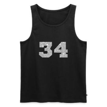 Numéro 34 paillettes argenté - 34e anniversaire - Débardeur bio Premium Homme - noir - Devant - Michal (187cm)