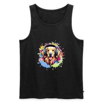 Golden Retriever, Colorful, Painting, Headphones, Graffiti - Men's Premium Organic Tank Top - black - Front - Michal (187cm)