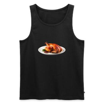 Ein gebratener Dino auf dem Teller - Männer Premium Bio Tank Top - Schwarz - Vorne - Michal (187cm)