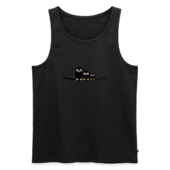 Trois hiboux de bébé sur une branche - Débardeur bio Premium Homme - noir - Devant - AI Model Male 178 light (178cm)