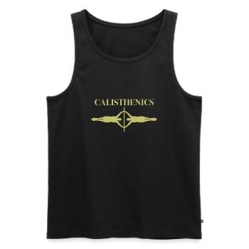 La gymnastique ou l’entraînement au poids du corps sont excellents. - Débardeur bio Premium Homme - noir - Devant - AI Model Male 178 light (178cm)