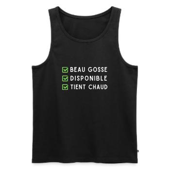 Beau gosse disponible tient chaud humour pour mec - Débardeur bio Premium Homme - noir - Devant - AI Model Male 178 light (178cm)