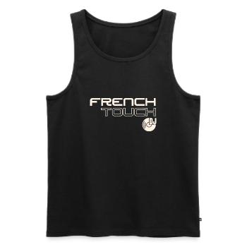 French Touch Musique, dj on the turntables: Clubbing - Men's Premium Organic Tank Top - black - Front - AI Model Male 178 light (178cm)