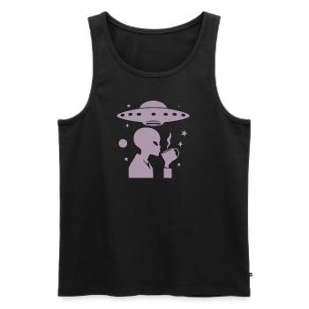 Alien Silhouette with Coffee & UFO - Men's Premium Organic Tank Top - black - Front - AI Model Male 178 light (178cm)