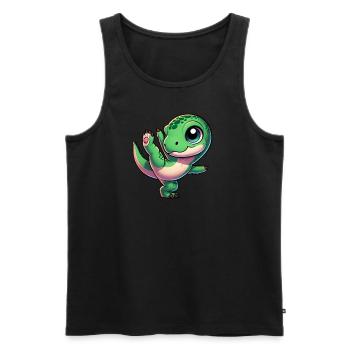 T-Rex dansant sur une jambe Dinosaure en équilibre - Débardeur bio Premium Homme - noir - Devant - AI Model Male 178 light (178cm)