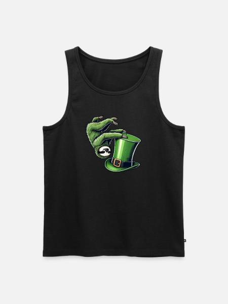 St. Patrick's Sloth Shamrock Handstand - Men's Premium Organic Tank Top - black