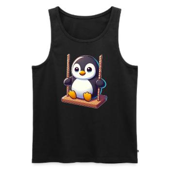 Süßer Pinguin auf Schaukel Spielplatz Cartoon - Männer Premium Bio Tank Top - Schwarz - Vorne - Michal (187cm)