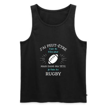 t shirt humour rugbyman dans ma tete rugby homme - Débardeur bio Premium Homme - noir - Devant - Michal (187cm)