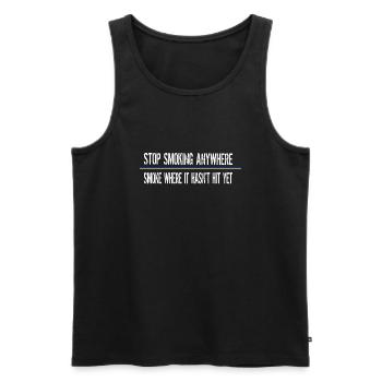 Ukranian Saying Meme Stop Smoking Anywhere - Men's Premium Organic Tank Top - black - Front - AI Model Male 178 light (178cm)