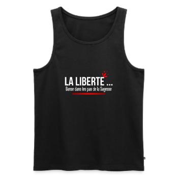 FREIHEIT tanzt in den Schritten der Weisheit. Zitieren - Männer Premium Bio Tank Top - Schwarz - Vorne - AI Model Male 178 light (178cm)