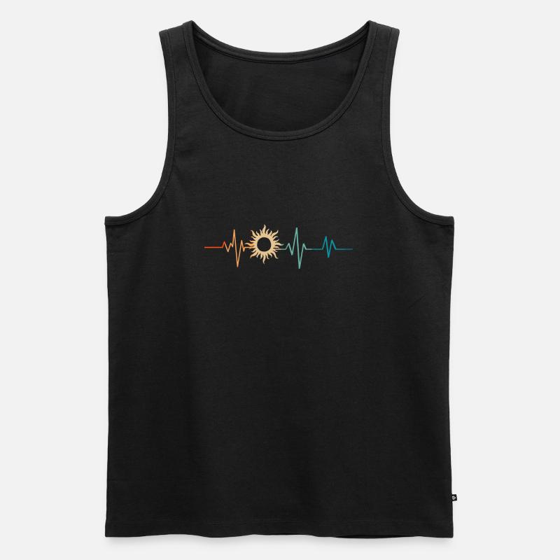 Retro Heartbeat Sun - Männer Premium Bio Tank Top - Schwarz
