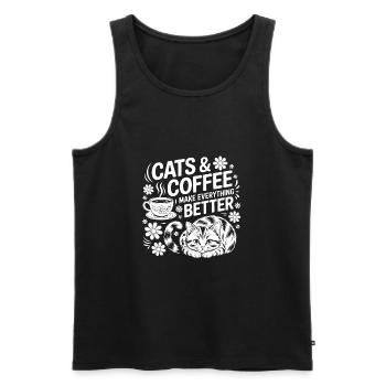 Katze und Kaffee ist alles was ich brauche - Männer Premium Bio Tank Top - Schwarz - Vorne - Michal (187cm)