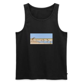 Landscape at the Cubango river with giraffe - Men's Premium Organic Tank Top - black - Front - AI Model Male 178 light (178cm)