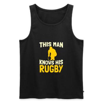 Rugby - Männer Premium Bio Tank Top - Schwarz - Vorne - AI Model Male 178 light (178cm)