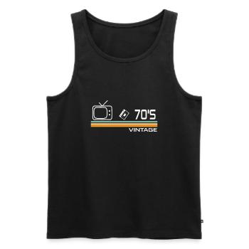 70's - Men's Premium Organic Tank Top - black - Front - AI Model Male 178 light (178cm)