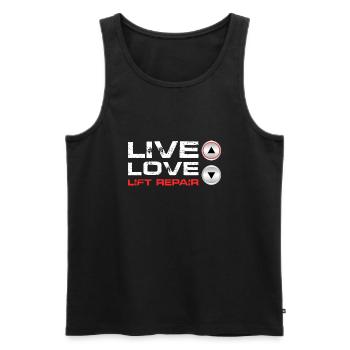 Live Love Lift repair - Männer Premium Bio Tank Top - Schwarz - Vorne - AI Model Male 178 light (178cm)