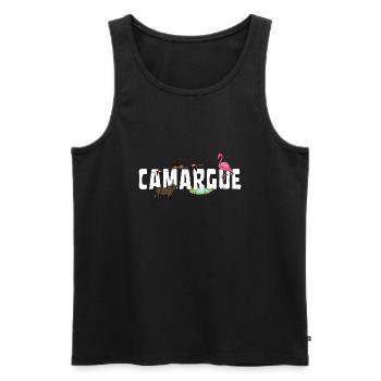 CAMARGUE TEXTE ANIMAUX MARAIS - Débardeur bio Premium Homme - noir - Devant - AI Model Male 178 light (178cm)