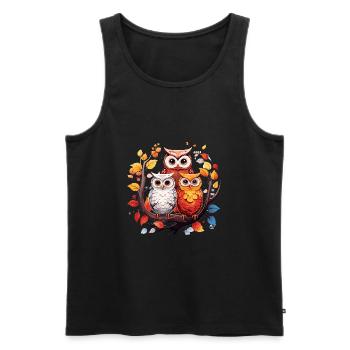 Eulenfamilie Niedliches Eulen-Trio Herbstblätter - Männer Premium Bio Tank Top - Schwarz - Vorne - Michal (187cm)