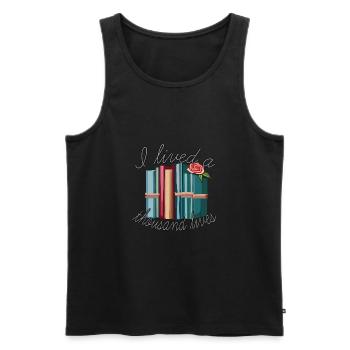 Zauberhafte Bücherwelt: 'I lived a thousand lives' - Männer Premium Bio Tank Top - Schwarz - Vorne - AI Model Male 178 light (178cm)