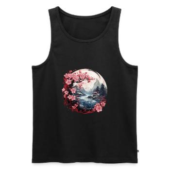 Kirschblüte Japanisch Berg Flusslandschaft - Männer Premium Bio Tank Top - Schwarz - Vorne - AI Model Male 178 light (178cm)