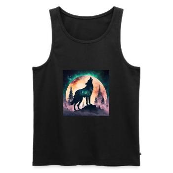 Le loup de la pleine lune - Débardeur bio Premium Homme - noir - Devant - AI Model Male 178 light (178cm)