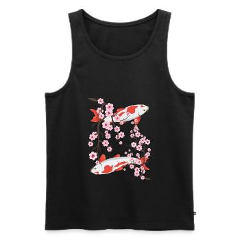 Japanese Koi Carp Sakura Cherry Blossoms - Men's Premium Organic Tank Top - black - Front - Michal (187cm)