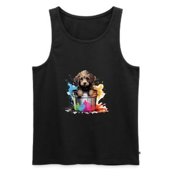 Seau de peinture chien caniche mignon - Débardeur bio Premium Homme - noir - Devant - Michal (187cm)