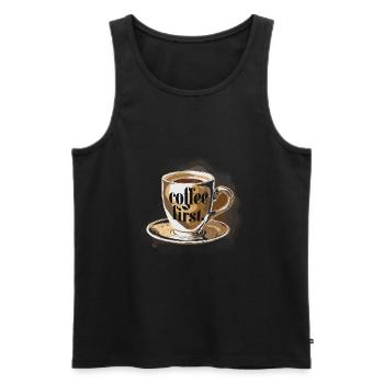 Coffee First Morning Cafe Liebhaber - Männer Premium Bio Tank Top - Schwarz - Vorne - AI Model Male 178 light (178cm)