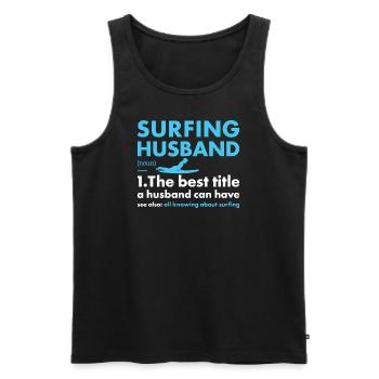 Sport Husband Surfing - Men's Premium Organic Tank Top - black - Front - AI Model Male 178 light (178cm)