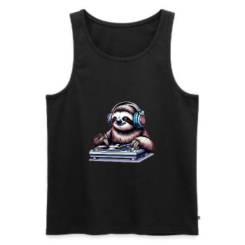 Cooles DJ-Faultier Platten auflegt Kopfhörern - Männer Premium Bio Tank Top - Schwarz - Vorne - Michal (187cm)