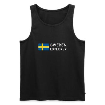 SWEDEN EXPLORER white-lettered - Männer Premium Bio Tank Top - Schwarz - Vorne - AI Model Male 178 light (178cm)