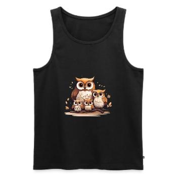 Eulenfamilie Niedliches Eulen-Trio Herbstblätter - Männer Premium Bio Tank Top - Schwarz - Vorne - Michal (187cm)