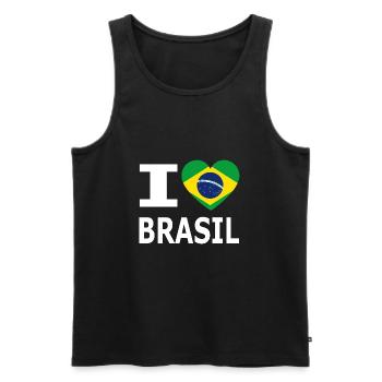 J'aime Brasil / coeur avec des armoiries / drapeau - Débardeur bio Premium Homme - noir - Devant - AI Model Male 178 light (178cm)