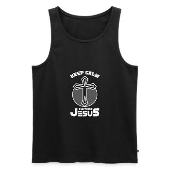T-shirt à la mode restez calme et faites confiance à Jésus - Débardeur bio Premium Homme - noir - Devant - AI Model Male 178 light (178cm)