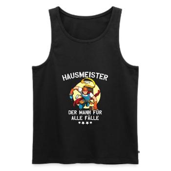 Hausmeister Mann für alle Fälle Lustiger Spruch - Männer Premium Bio Tank Top - Schwarz - Vorne - Michal (187cm)