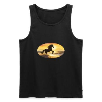 Schwarzes Pferd bei Sonnenuntergang am Strand - Männer Premium Bio Tank Top - Schwarz - Vorne - Michal (187cm)