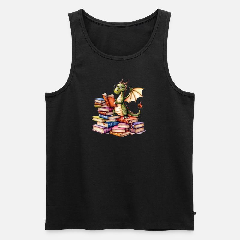 Drache ließt ein Buch - Bücher - Männer Premium Bio Tank Top - Schwarz